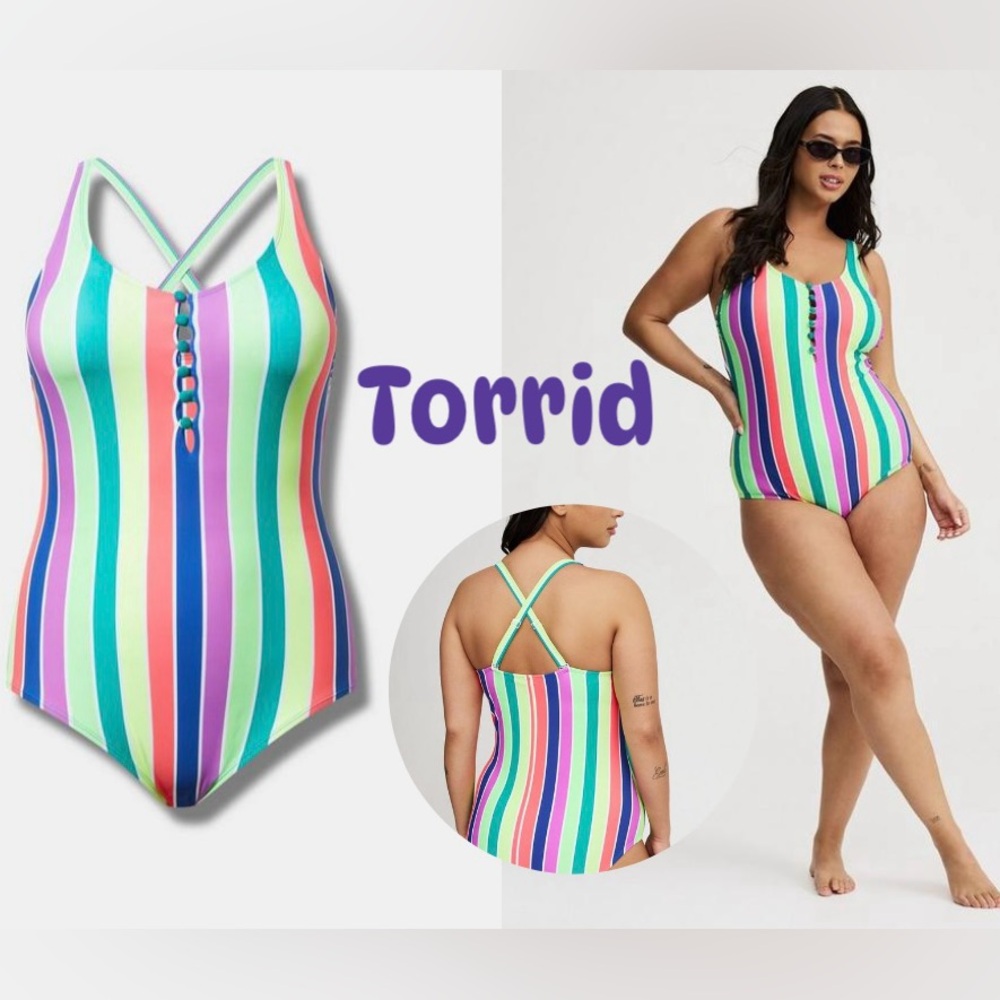 Wire-Free Button-Front Plunge Cheeky One Piece torrid